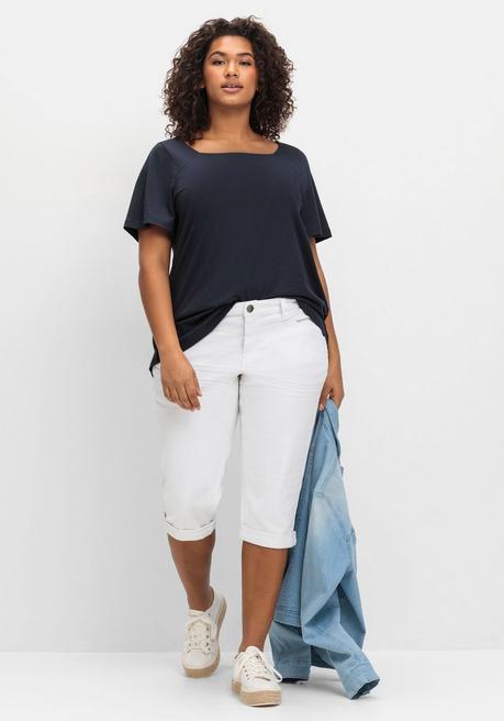 Sheego Shirt Mit Flügelärmeln Und Karree-Ausschnitt - Tiefblau Sheego