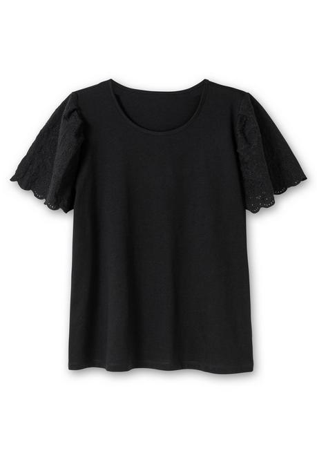 Sheego Shirt Mit Flügelärmeln Und Lochstickerei - Schwarz Sheego