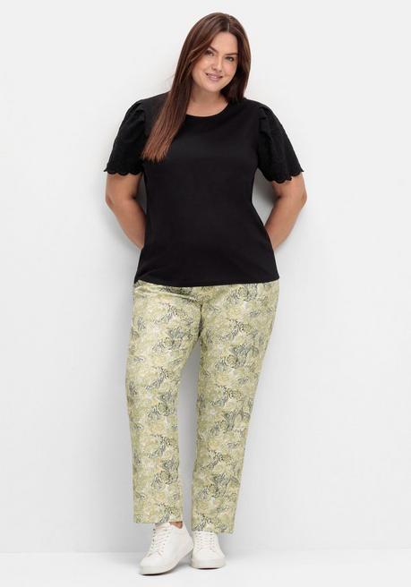 Sheego Shirt Mit Flügelärmeln Und Lochstickerei - Schwarz Sheego