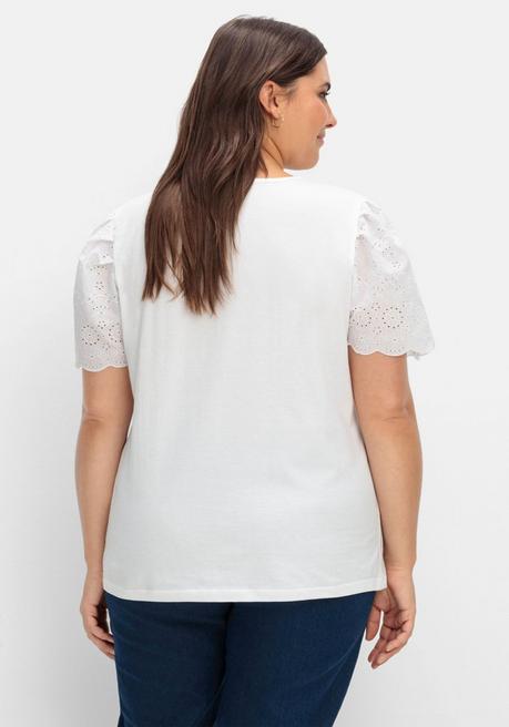 Sheego Shirt Mit Flügelärmeln Und Lochstickerei - Weiß Sheego