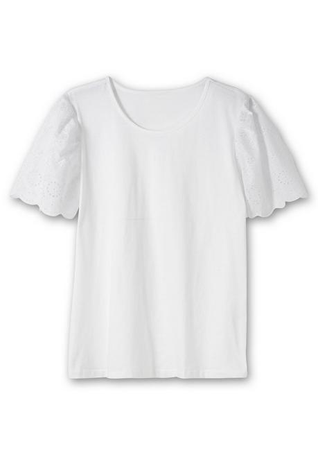 Sheego Shirt Mit Flügelärmeln Und Lochstickerei - Weiß Sheego