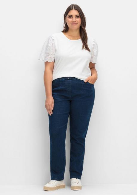 Sheego Shirt Mit Flügelärmeln Und Lochstickerei - Weiß Sheego