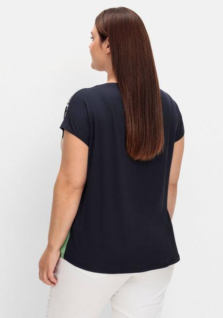 Sheego Shirt Mit Frontdruck Und U-Boot-Ausschnitt - Marine Bedruckt Sheego