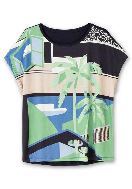 Sheego Shirt Mit Frontdruck Und U-Boot-Ausschnitt - Marine Bedruckt Sheego