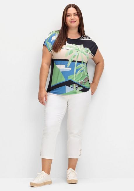 Sheego Shirt Mit Frontdruck Und U-Boot-Ausschnitt - Marine Bedruckt Sheego