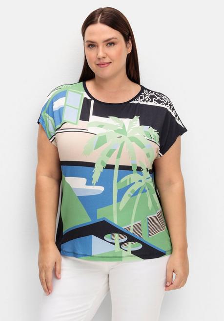 sheego Shirt mit Frontdruck und U-Boot-Ausschnitt - marine bedruckt sheego