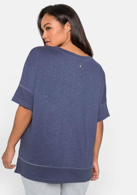 Sheego Shirt Mit Gerippten Details, Aus Flammgarn - Indigo Sheego