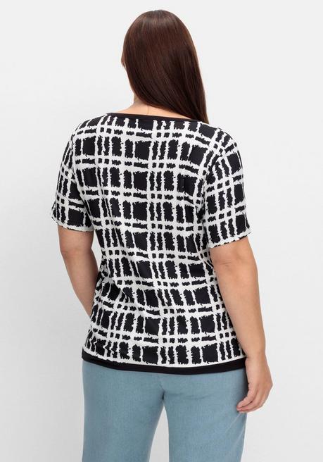 Sheego Shirt Mit Grafik-Muster Und U-Boot-Ausschnitt - Ecru Gemustert Sheego