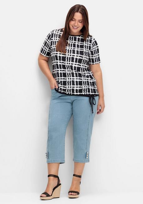 Sheego Shirt Mit Grafik-Muster Und U-Boot-Ausschnitt - Ecru Gemustert Sheego