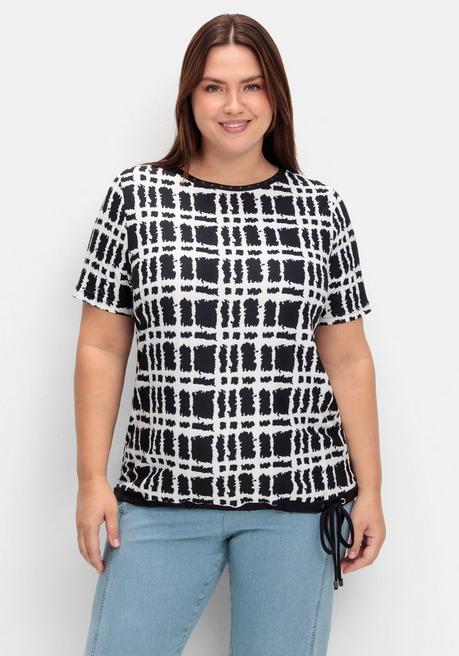 sheego Shirt mit Grafik-Muster und U-Boot-Ausschnitt - ecru gemustert sheego