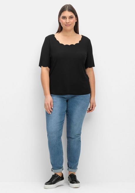 Creation L Shirt Mit Karree-Ausschnitt, In Crêpe-Qualität - Schwarz Sheego