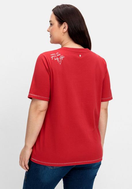 Sheego Shirt Mit Kleinem Glitzerdruck Auf Der Schulter - Mohnrot Sheego