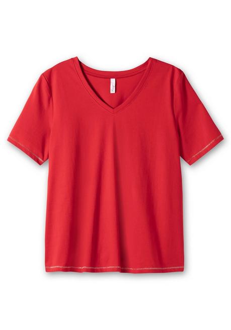 Sheego Shirt Mit Kleinem Glitzerdruck Auf Der Schulter - Mohnrot Sheego