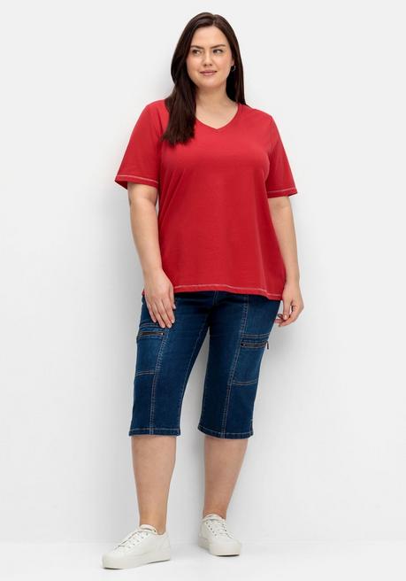 Sheego Shirt Mit Kleinem Glitzerdruck Auf Der Schulter - Mohnrot Sheego