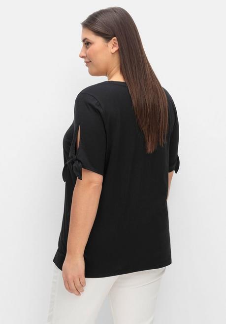 Sheego Shirt Mit Knotendetail Am Ärmelsaum - Schwarz Sheego