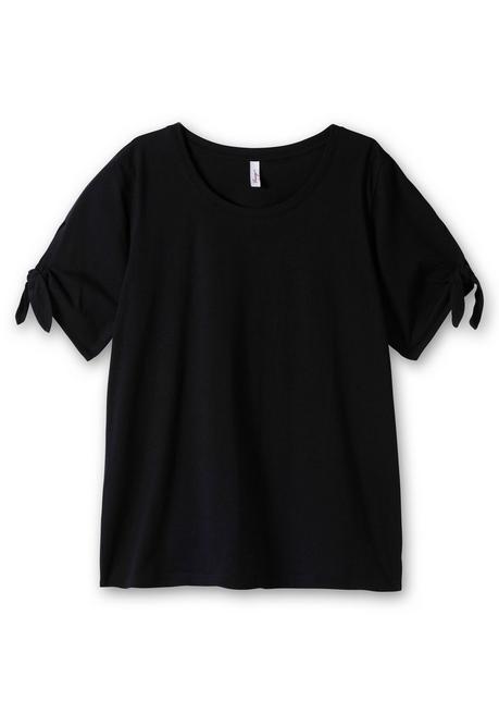 Sheego Shirt Mit Knotendetail Am Ärmelsaum - Schwarz Sheego