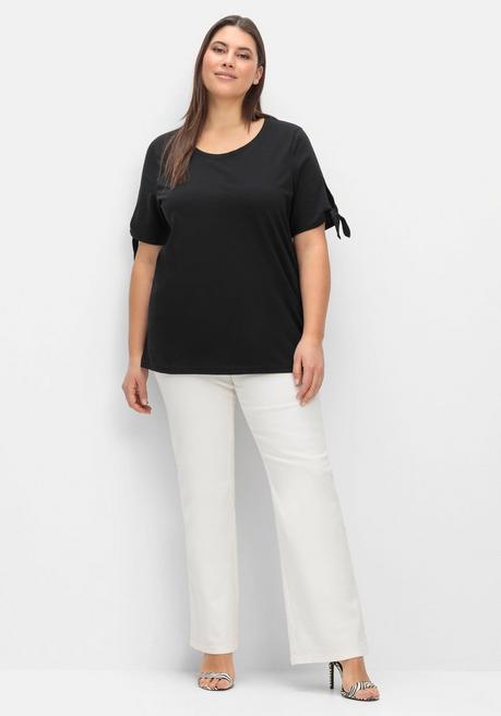 Sheego Shirt Mit Knotendetail Am Ärmelsaum - Schwarz Sheego