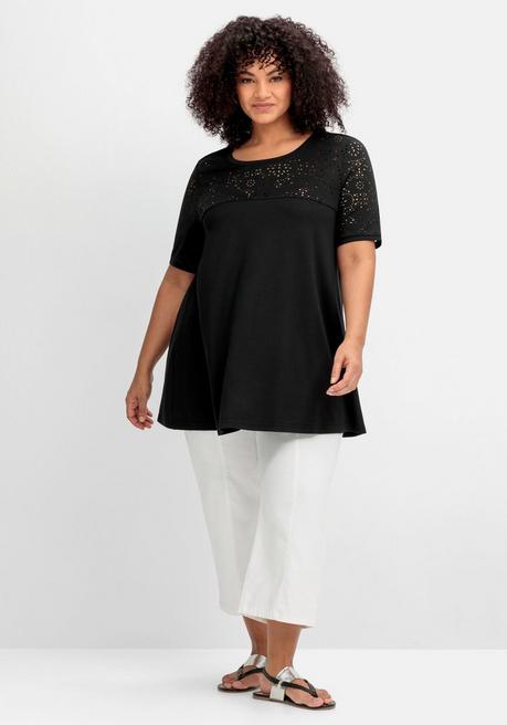 Sheego Shirt Mit Lasercut-Muster, In A-Linie - Schwarz Sheego