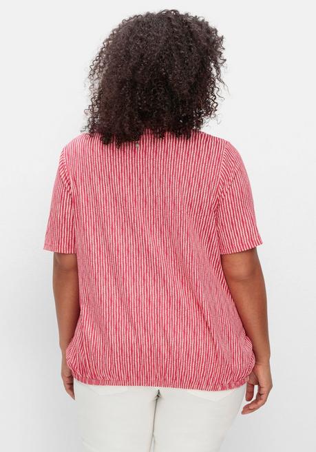 Sheego Shirt Mit Minimal-Alloverdruck Und Gummizugbund - Magenta Gemustert Sheego