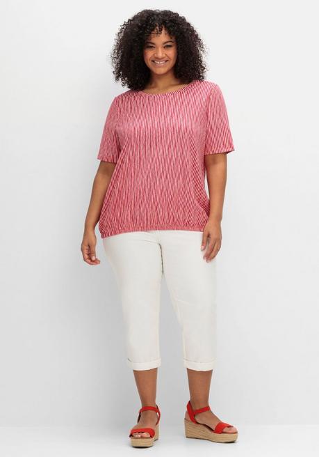 Sheego Shirt Mit Minimal-Alloverdruck Und Gummizugbund - Magenta Gemustert Sheego