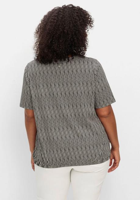 Sheego Shirt Mit Minimal-Alloverdruck Und Gummizugbund - Schwarz Gemustert Sheego