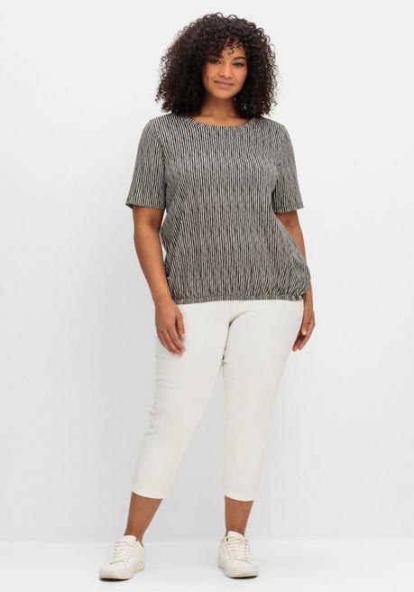 Sheego Shirt Mit Minimal-Alloverdruck Und Gummizugbund - Schwarz Gemustert Sheego