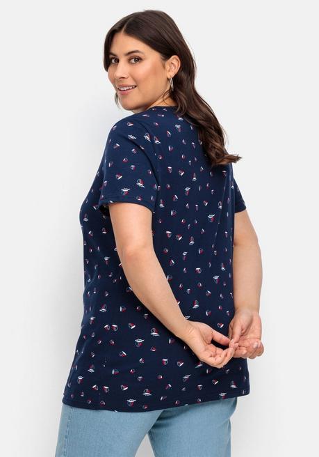 Sheego Shirt Mit Minimal-Alloverprint - Nachtblau Bedruckt Sheego