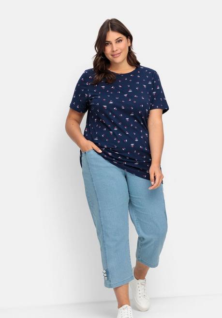 Sheego Shirt Mit Minimal-Alloverprint - Nachtblau Bedruckt Sheego