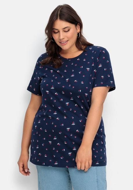 sheego Shirt mit Minimal-Alloverprint - nachtblau bedruckt sheego