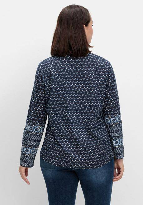 Sheego Shirt Mit Minimalprint Und Krempelärmeln - Marine Gemustert Sheego