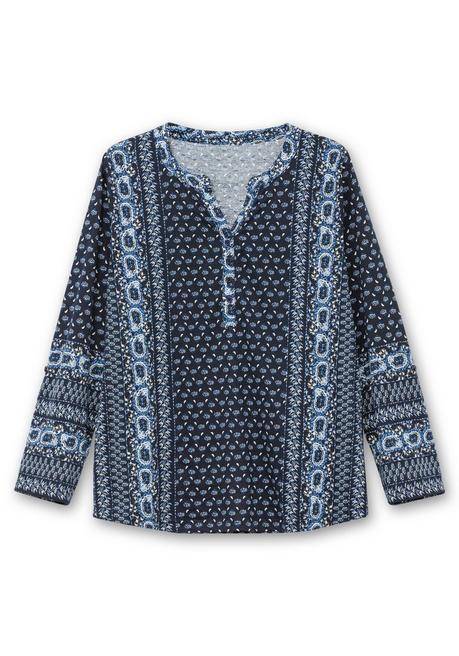 Sheego Shirt Mit Minimalprint Und Krempelärmeln - Marine Gemustert Sheego