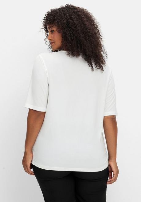 Sheego Shirt Mit Ösen Und Metallkette Am Ausschnitt - Ecru Gemustert Sheego