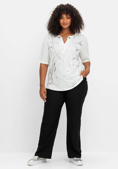 Sheego Shirt Mit Ösen Und Metallkette Am Ausschnitt - Ecru Gemustert Sheego