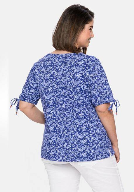 Sheego Shirt Mit Paisleydruck Und Bindeband Am Arm - Royalblau Sheego