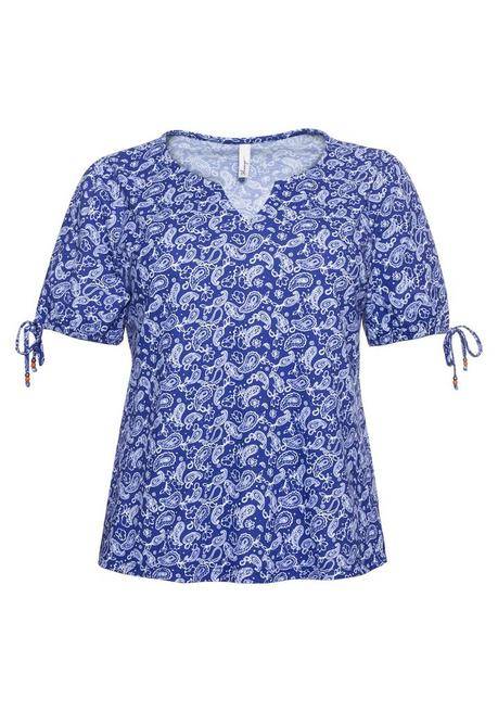 Sheego Shirt Mit Paisleydruck Und Bindeband Am Arm - Royalblau Sheego