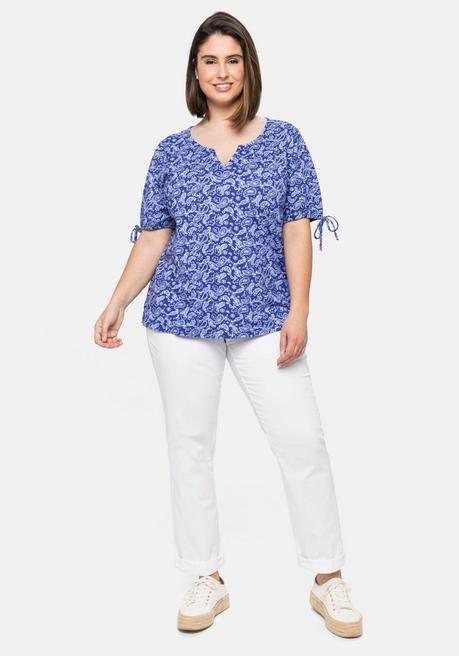 Sheego Shirt Mit Paisleydruck Und Bindeband Am Arm - Royalblau Sheego