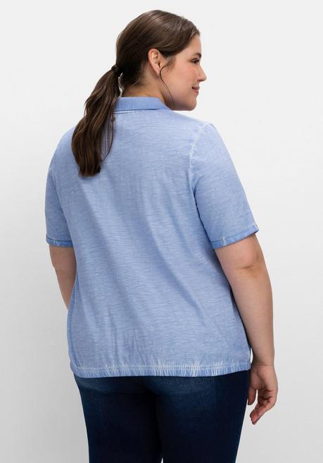 Sheego Shirt Mit Polokragen, Im Used-Look - Mittelblau Sheego