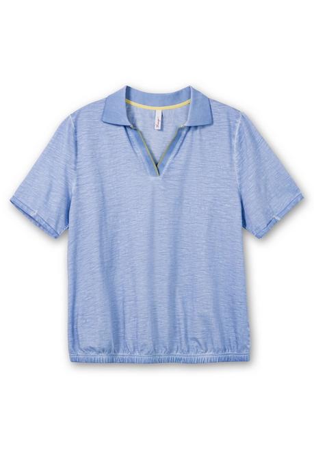 Sheego Shirt Mit Polokragen, Im Used-Look - Mittelblau Sheego