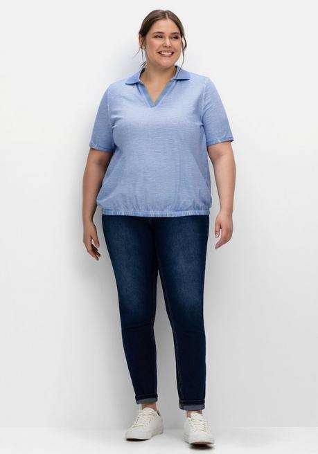 Sheego Shirt Mit Polokragen, Im Used-Look - Mittelblau Sheego