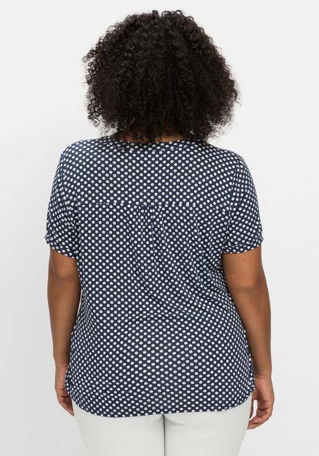 Sheego By Joe Browns Shirt Mit Pünktchen Und Bindeband Am Ausschnitt - Marine Gemustert Sheego