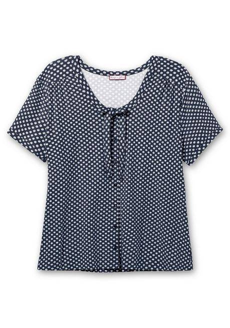 Sheego By Joe Browns Shirt Mit Pünktchen Und Bindeband Am Ausschnitt - Marine Gemustert Sheego