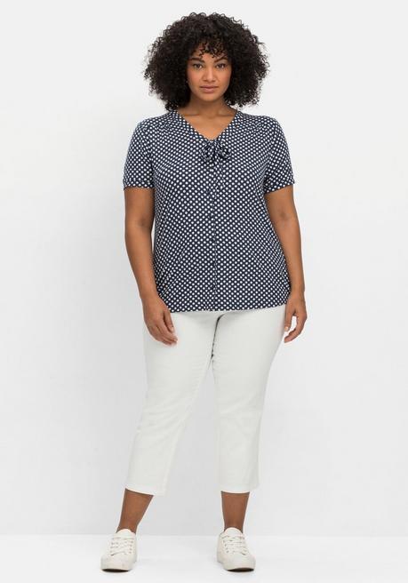 Sheego By Joe Browns Shirt Mit Pünktchen Und Bindeband Am Ausschnitt - Marine Gemustert Sheego