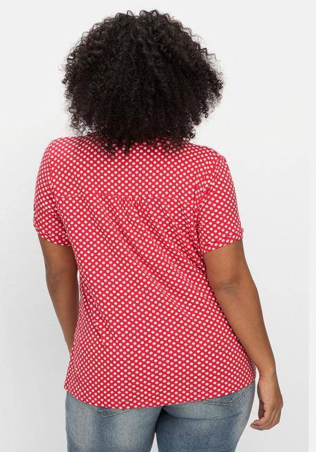 Sheego By Joe Browns Shirt Mit Pünktchen Und Bindeband Am Ausschnitt - Rot Gemustert Sheego