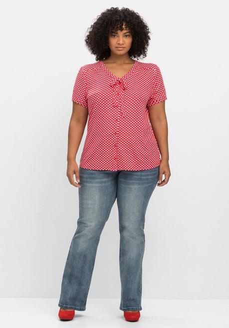 Sheego By Joe Browns Shirt Mit Pünktchen Und Bindeband Am Ausschnitt - Rot Gemustert Sheego