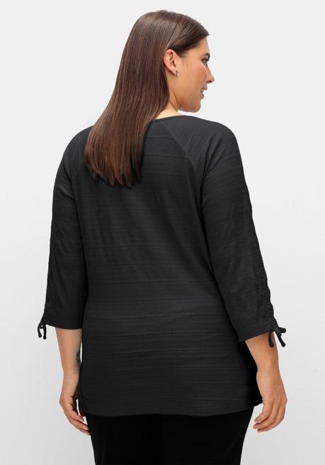 Sheego Shirt Mit Raffbaren Raglanärmeln, Leicht Tailliert - Schwarz Sheego