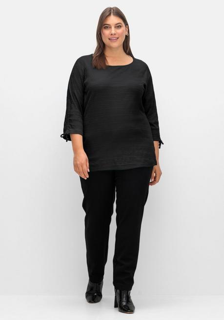 Sheego Shirt Mit Raffbaren Raglanärmeln, Leicht Tailliert - Schwarz Sheego