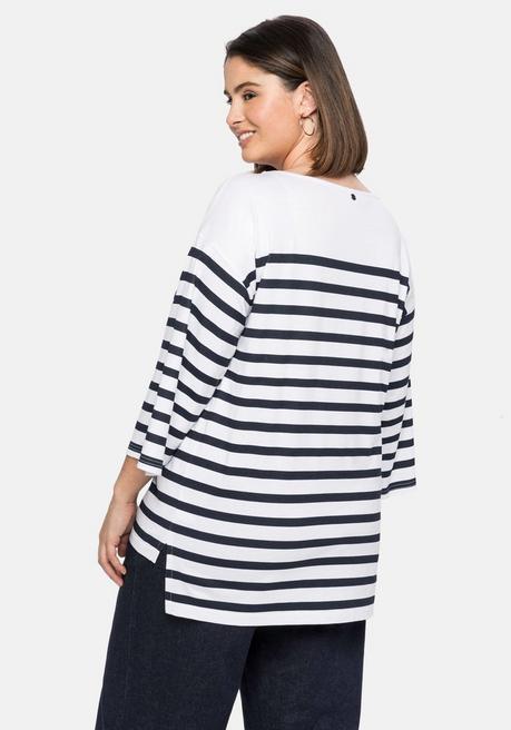 Sheego Shirt Mit Ringeln Und Trompeten-Ärmeln, Oversized - Weiß Gestreift Sheego