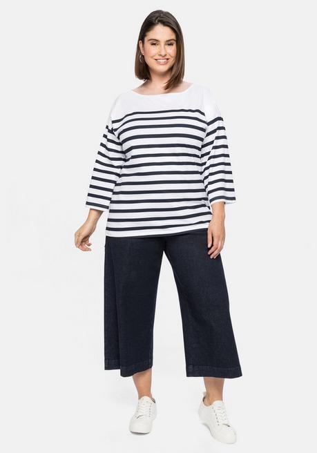 Sheego Shirt Mit Ringeln Und Trompeten-Ärmeln, Oversized - Weiß Gestreift Sheego