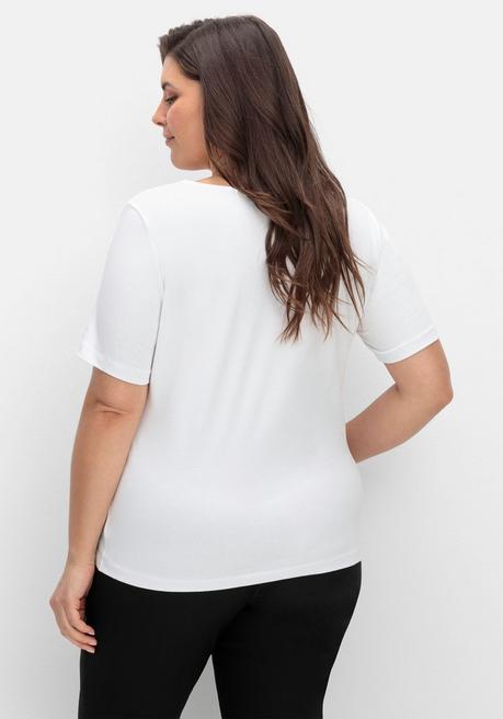 Creation L Shirt Mit Spitze An V-Ausschnitt Und Schulterbereich - Weiß Sheego