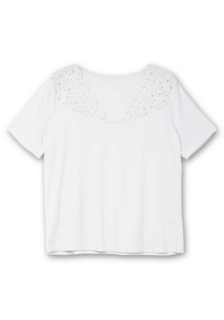 Creation L Shirt Mit Spitze An V-Ausschnitt Und Schulterbereich - Weiß Sheego